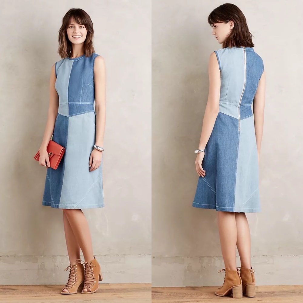 Anthropologie Holding Horses Pieced Denim Dress Paneled Denim on Denim Dress